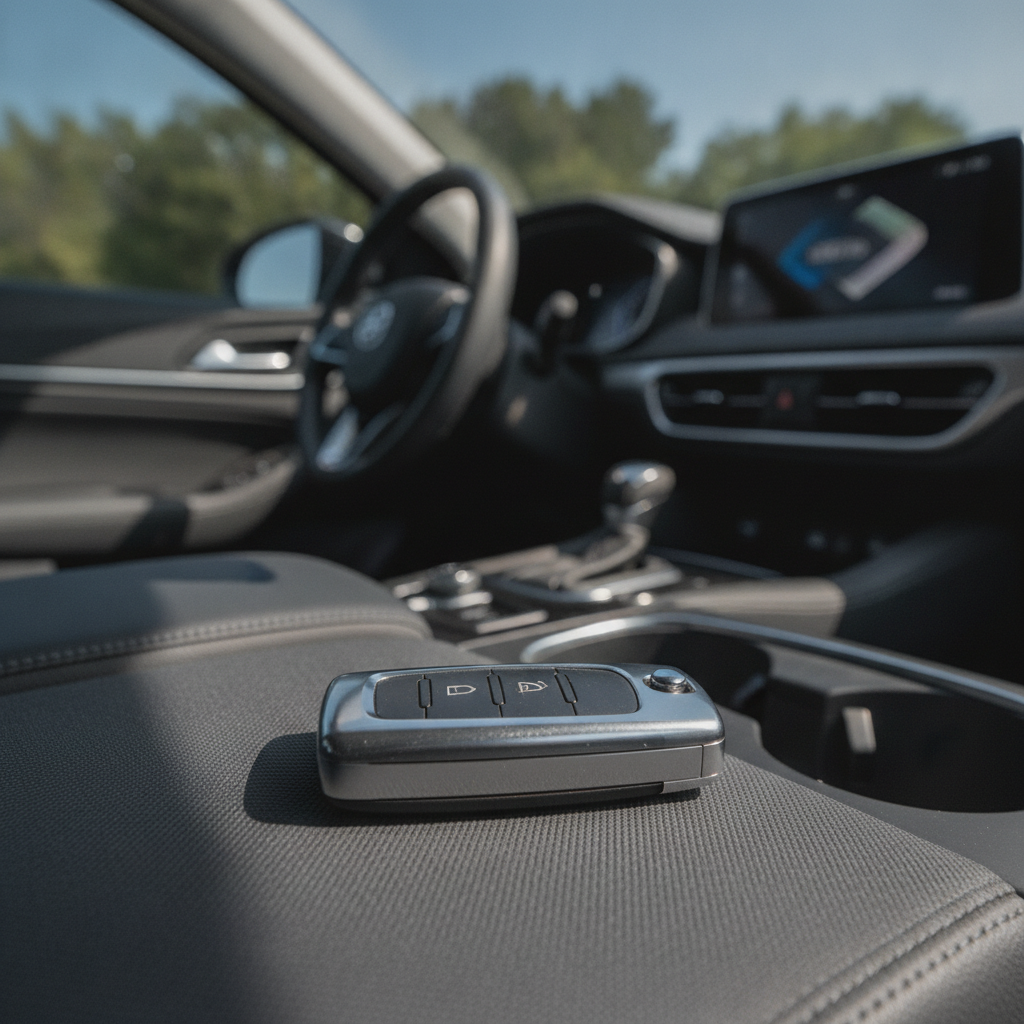 key inside the car, no person, no faces